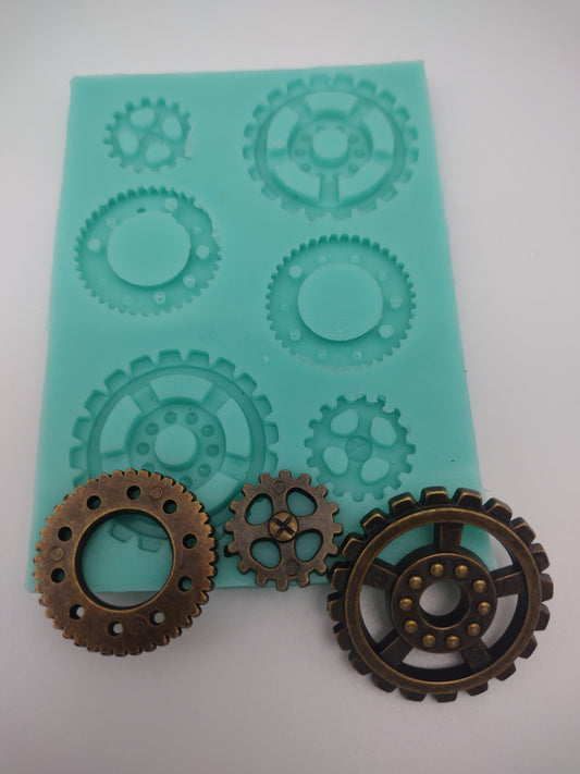 Gears-Silicone Mold-Faux Fake Bake-Clay, Resin, Soap, Candle, Plaster, Fondant or Baking Mold-Two Mold Styles Available