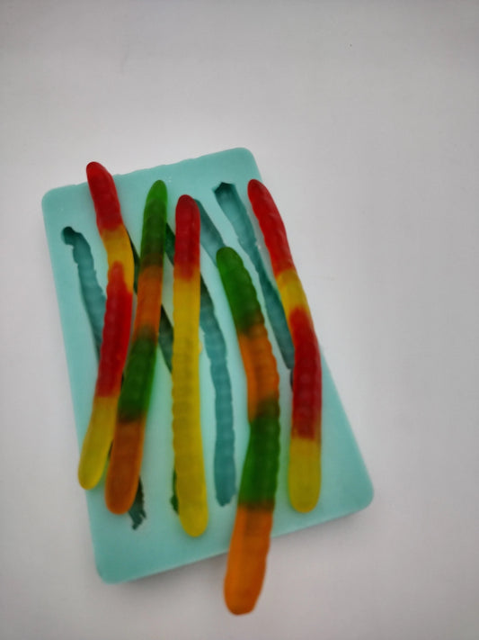 Gummy Worms-Silicone Mold-Faux Fake Bake-Clay, Resin, Soap, Candle, Plaster, Fondant or Baking Mold-Two Mold Styles Available