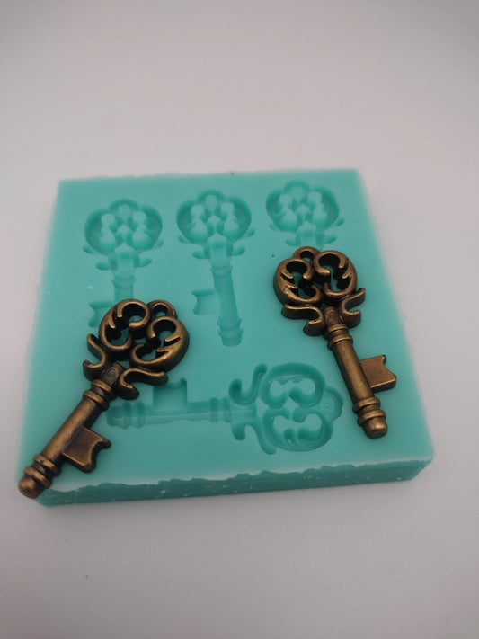 Small Keys-Silicone Mold-Faux Fake Bake-Clay, Resin, Soap, Candle, Plaster, Fondant or Baking Mold-Two Mold Styles Available