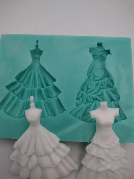 Wedding Dresses-Silicone Mold-Faux Fake Bake-Clay, Resin, Soap, Candle, Plaster, Fondant or Baking Mold-Two Mold Styles Available